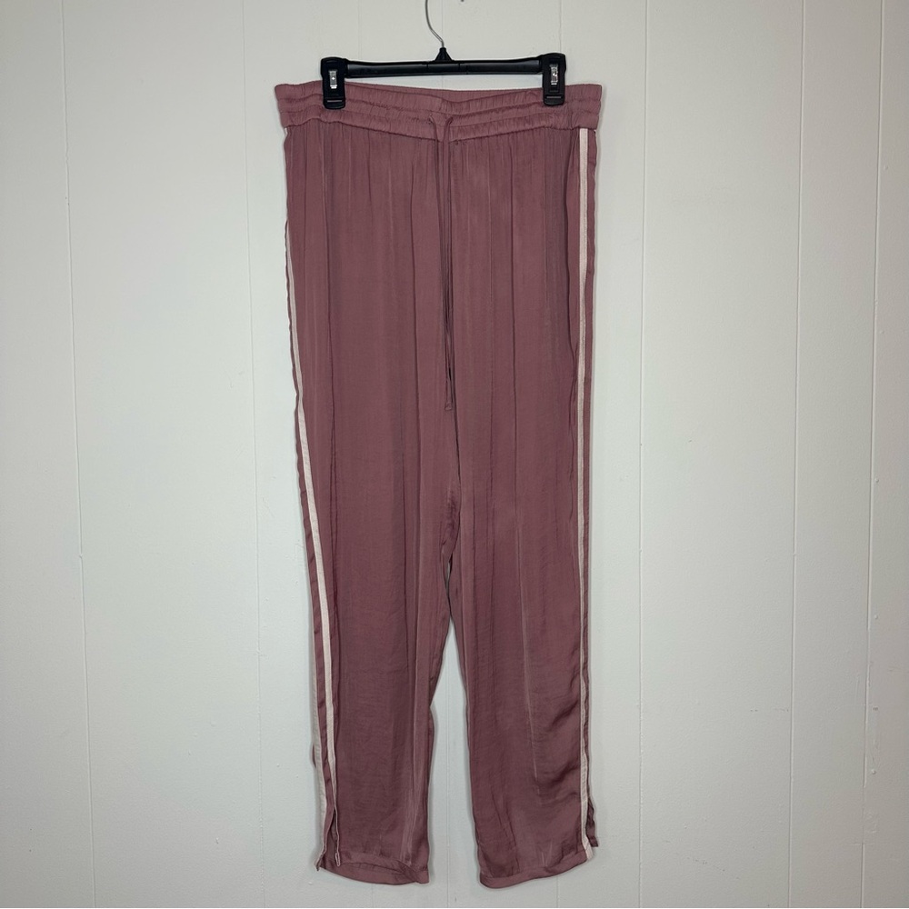 American Eagle Side Stripe Track Satin Silky Pants Drawstring Dusty Pink L